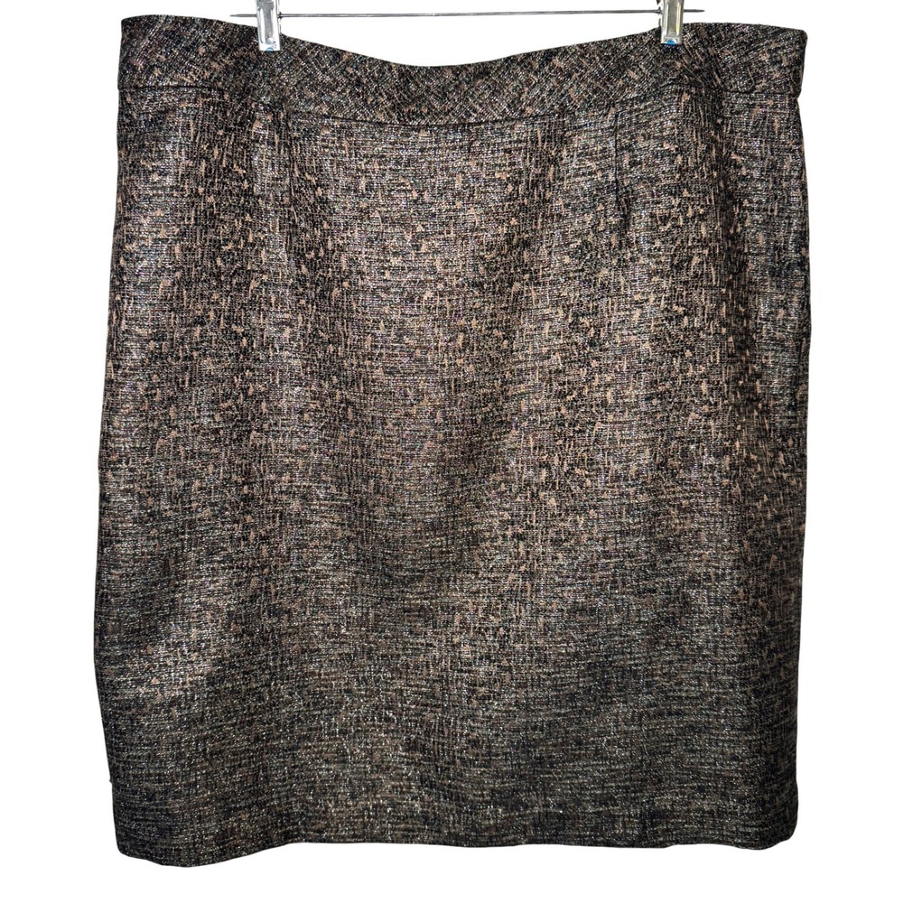 Coldwater Creek Brown Metallic Tweed Pencil Skirt Womens 20 Lined Career Classic